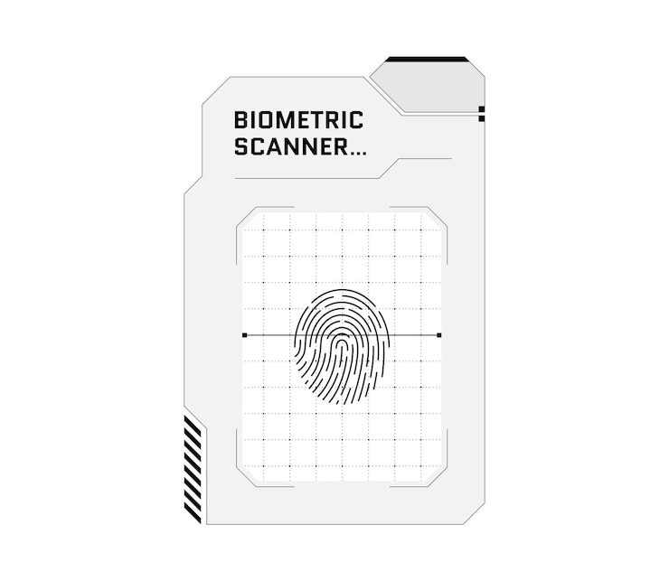 Vector hud digitale futuristische gebruikersinterface vingerscanpaneel sci fi hightech bescherming zwart en wit