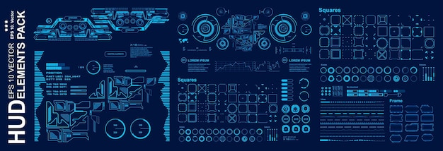 Hud-elementen mega set pack dashboard blauw display virtual reality-technologiescherm futuristische blauwe gebruikersinterface