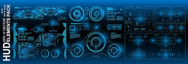 HUD-elementen mega set pack Dashboard blauw display virtual reality-technologiescherm Futuristische blauwe gebruikersinterface