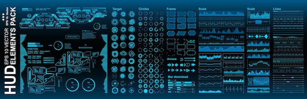 Hud-elementen megapakketset dashboard blauw display virtual reality-technologiescherm futuristische blauwe gebruikersinterface