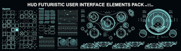 Hud-elementen megaset-pakket dashboardweergave virtual reality-technologiescherm futuristische gebruikersinterface