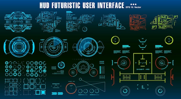 HUD elements mega set pack Dashboard display virtual reality technology screen Futuristic user interface