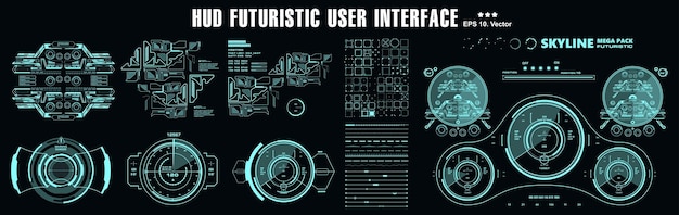 Elementi hud pacchetto mega set dashboard display schermo della tecnologia di realtà virtuale interfaccia utente futuristica