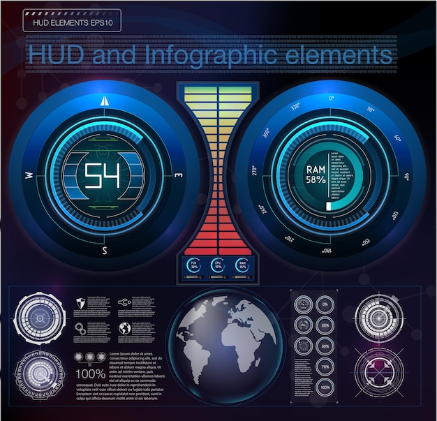 Hud要素graphvectorillustrationウェブ用のヘッドアップ表示要素