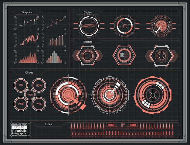 Hud elementsgraphВекторная иллюстрацияЭлементы отображения шапки для Интернета