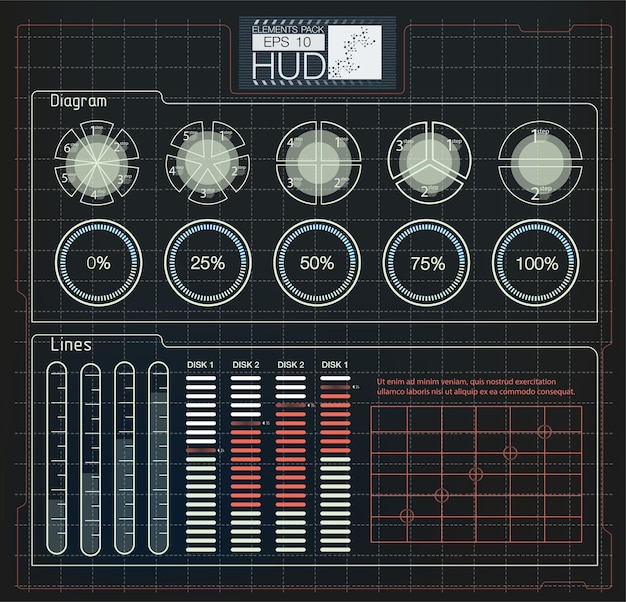 Hud elementsgraphVector illustrationHeadup 디스플레이 요소 웹용