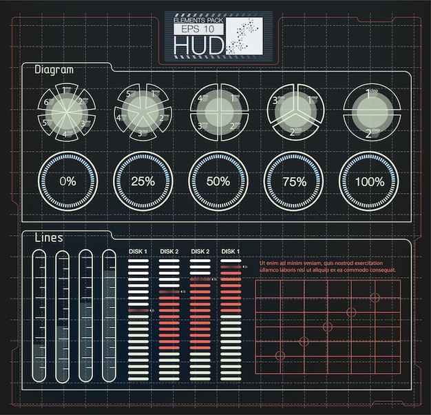 Vector hud elementsgraphvector illustrationheadup display elements for the web