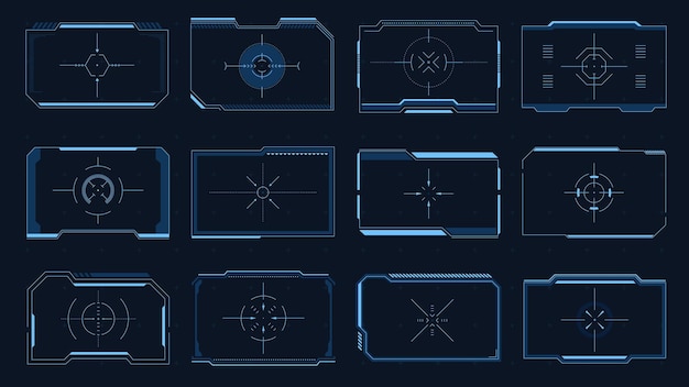 Hud frame scifi game screen interface element target border ui futuristic digital aim panel modern tech viewfinder vector game asset of aiming frames