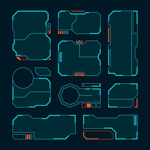 Hud-frames Futuristisch ontwerp ui-sjablonen eenvoudige lay-out spelscherminterface opzichtig vector moderne frames-collectie