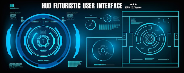 Il cruscotto dell'interfaccia utente blu futuristica dell'hud mostra l'obiettivo dello schermo della tecnologia della realtà virtuale