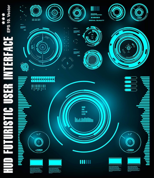 ベクトル hudの未来的な青いユーザーインターフェイスダッシュボードは、仮想現実技術の画面ターゲットを表示します