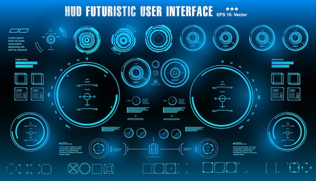 ベクトル hudの未来的な青いユーザーインターフェイスダッシュボードは、仮想現実技術の画面ターゲットを表示します