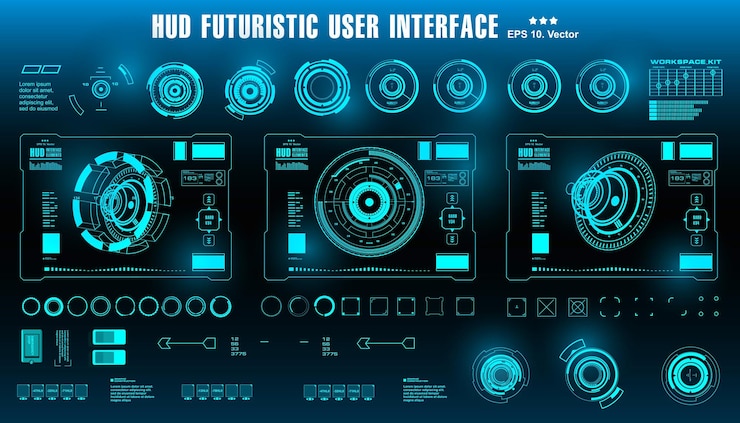 Vector hud futuristic blue user interface dashboard display virtual reality technology screen target