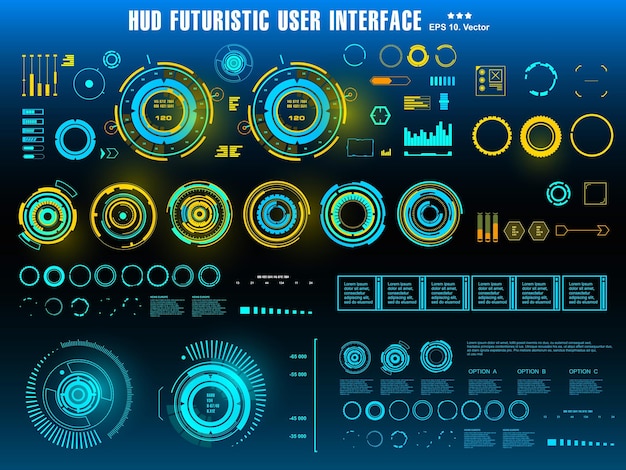 ベクトル hudの未来的な青いユーザーインターフェイスダッシュボードは、仮想現実技術の画面ターゲットを表示します