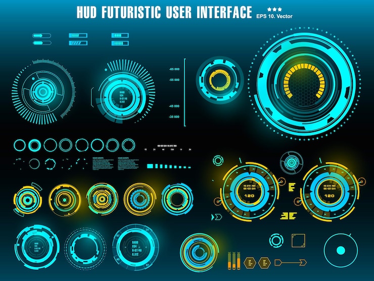 Vector hud futuristic blue user interface dashboard display virtual reality technology screen target