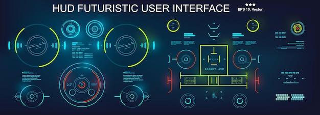 ベクトル hudの未来的な青いユーザーインターフェイスダッシュボードは、バーチャルリアリティテクノロジー画面を表示します