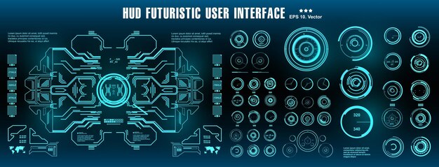 HUDの未来的な青いユーザーインターフェースターゲットダッシュボードディスプレイバーチャルリアリティテクノロジー画面