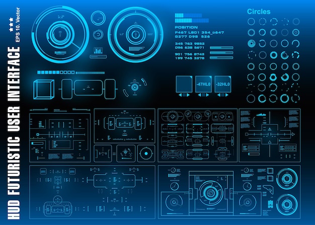 Vettore hud futuristica interfaccia utente blu target dashboard display schermo tecnologia di realtà virtuale