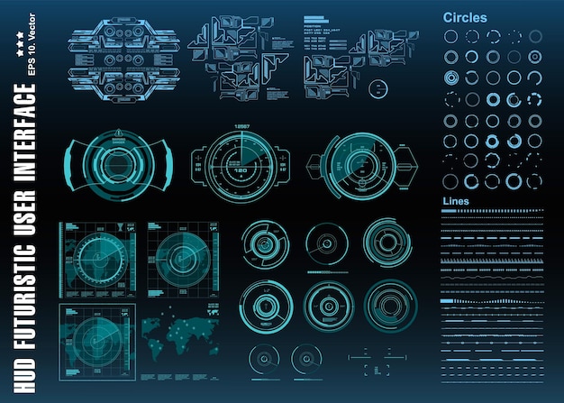 Hudの未来的な青いユーザーインターフェースターゲットダッシュボードディスプレイバーチャルリアリティテクノロジー画面