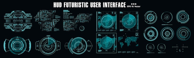 HUDの未来的な青いユーザーインターフェースターゲットダッシュボードディスプレイバーチャルリアリティテクノロジー画面