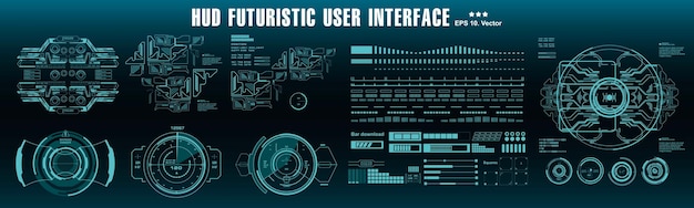 HUDの未来的な青いユーザーインターフェースターゲットダッシュボードディスプレイバーチャルリアリティテクノロジー画面