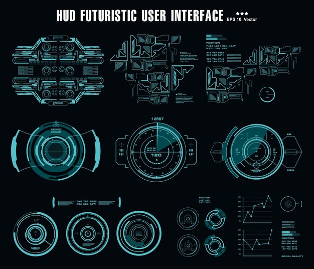 Hud futuristica interfaccia utente blu target dashboard display schermo tecnologia di realtà virtuale