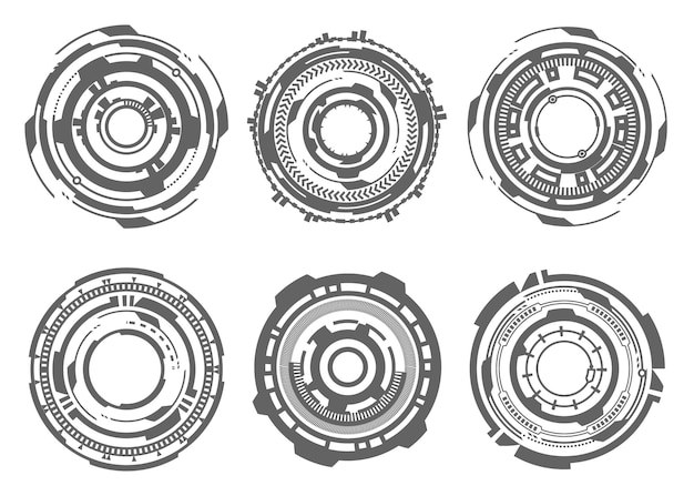 Elementi futuristici hud obiettivo ottico astratto forme geometriche circolari per giochi di interfaccia virtuale