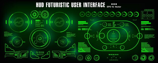 Il cruscotto dell'interfaccia utente verde futuristico dell'hud visualizza l'obiettivo dello schermo della tecnologia della realtà virtuale