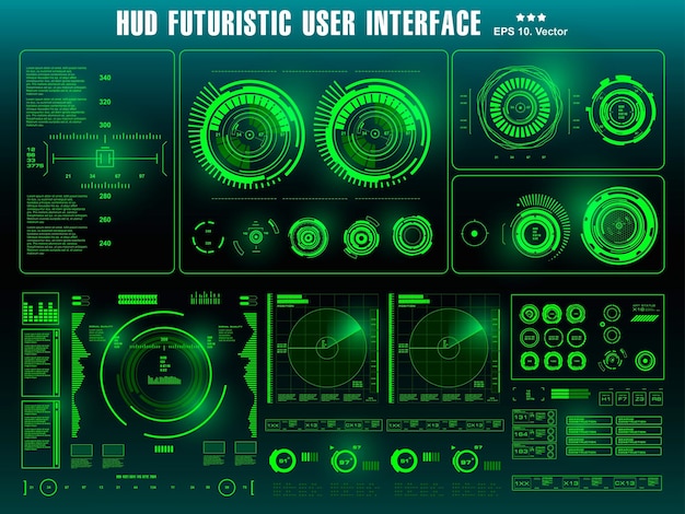 Hud futuristic green user interface dashboard display virtual reality technology screen target
