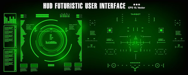 HUD футуристический зеленый пользовательский интерфейс приборная панель дисплей технология виртуальной реальности цель экрана