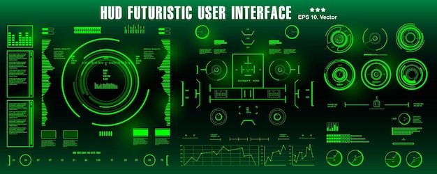 HUD 미래형 녹색 사용자 인터페이스 대시보드 디스플레이 가상 현실 기술 화면 대상
