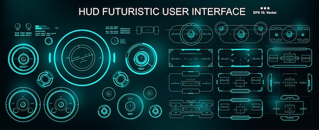 HUDの未来的なグリーンユーザーインターフェースダッシュボードはバーチャルリアリティテクノロジー画面を表示します