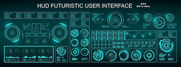 ベクトル hudの未来的なグリーンユーザーインターフェースダッシュボードはバーチャルリアリティテクノロジー画面を表示します