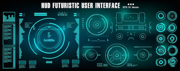 HUDの未来的なグリーンユーザーインターフェースダッシュボードはバーチャルリアリティテクノロジー画面を表示します