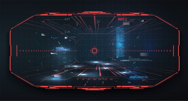 HUD, GUI Modern Aiming System. Futuristic VR Head-up display design. Spaceship, drone, helmet, crosshair, aim.