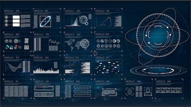 Hud. illustrazione con hud per la progettazione di sfondo del gioco. dati digitali, abstract aziendale