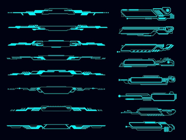 Vector hud info boxes, futuristic display borders and interface, elements, vector. hud tech or digital technology game frames and text boxes or call bars, ui panel screen layouts