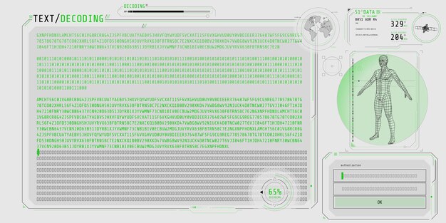 Hud interface futuristic design with text decoding screen