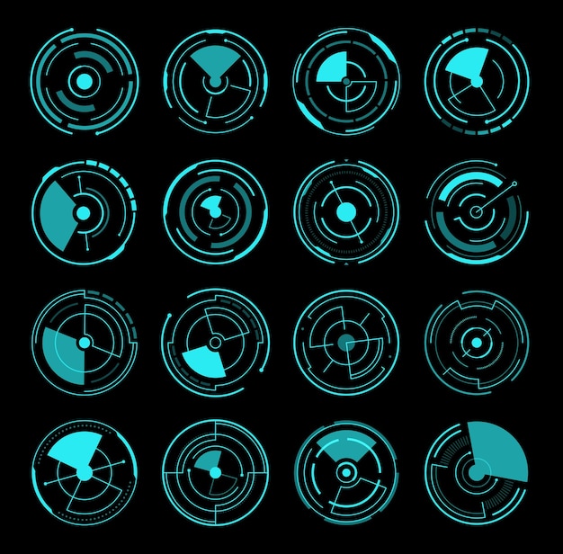 Hud-interface rond radars, futuristische game-ui