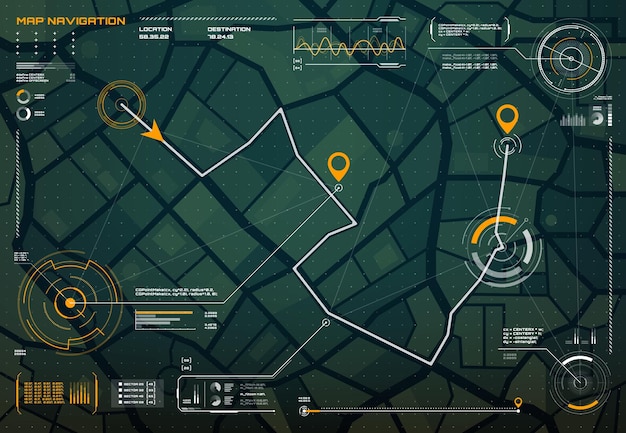 HUD navigatie stadskaart scherm interface kompas