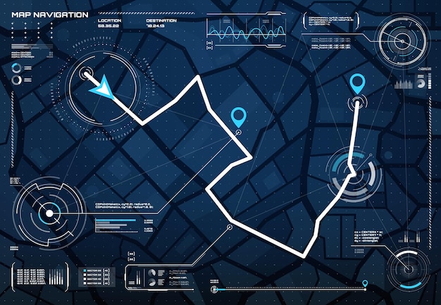 Vettore bussola dell'interfaccia della schermata della mappa della città di navigazione hud