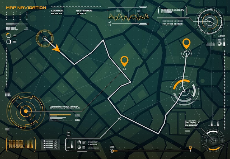 Vector hud navigation city map screen interface compass