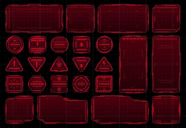 Vector hud red warning frames futuristic screen borders