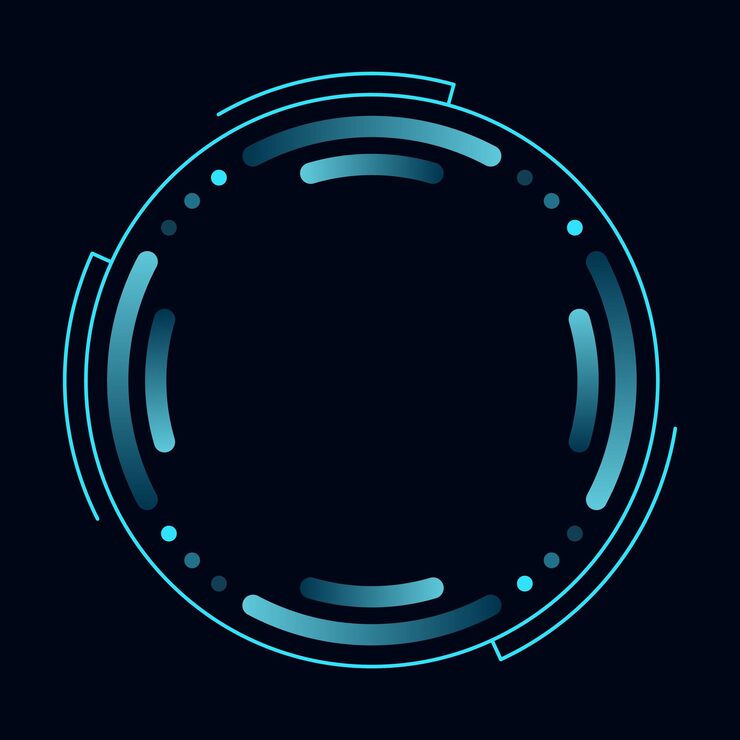Vector hud round frame or border sci fi circular neon element for digital ui game interface futuristic data ui display button vector radar for aim control target and navigation