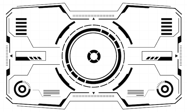 Vettore hud scifi interfaccia schermata vista nera geometrica tecnologia futuristica visualizzazione creativa vettore bianco