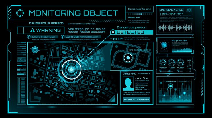 Vector hud security monitoring system technology screen