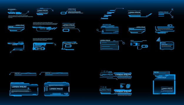 Hud style titles callouts and headers large set of digital information frames and blocks for the hud user interface modern digital panels for the interface