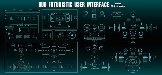 HUDターゲットセットグリーン未来的なユーザーインターフェースダッシュボードディスプレイバーチャルリアリティテクノロジー画面
