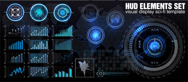 Vettore interfaccia utente hud. interfaccia utente virtuale astratta di tocco grafico. infografica. estratto di scienza. illustrazione. interfaccia utente futuristica. il display grafico controlla il razzo pallet. sky-fi hud. .