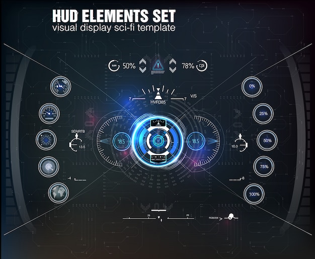 HUD UI. Abstracte virtuele grafische aanrakingsgebruikersinterface. Infographic. wetenschappelijke samenvatting. illustratie. Futuristische gebruikersinterface.Grafisch display bestuurt de palletraket. Sky-fi HUD. .